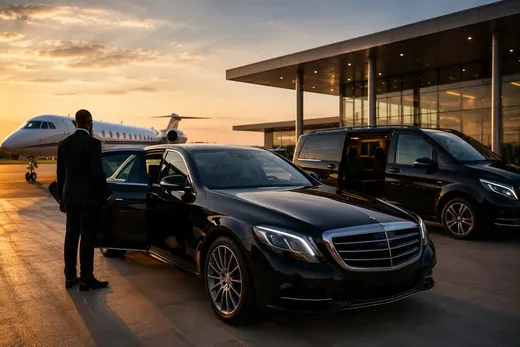 Executive vehicle at dusk ready for a secure transfer